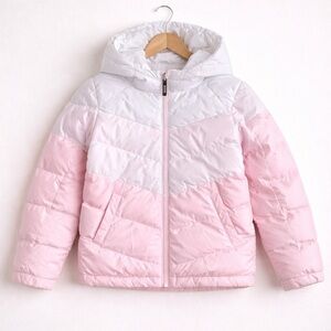 Nike Girls Puffer Jacket Pink White Hooded XS 4/5 Lightweight
